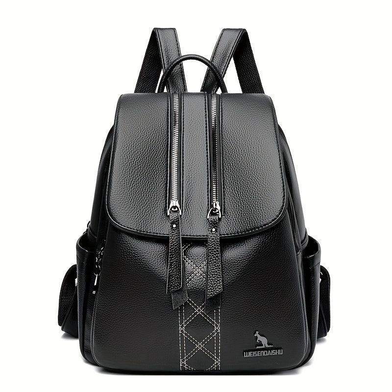 Solid PU Leather Backpack High Capacity Bag