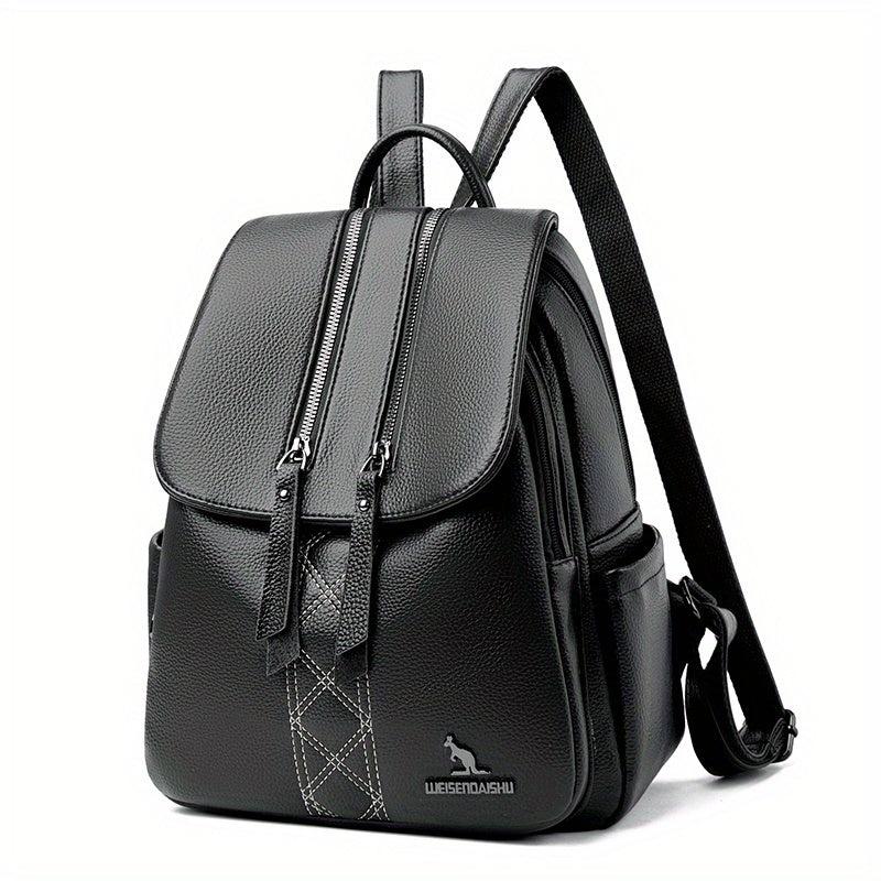Solid PU Leather Backpack High Capacity Bag