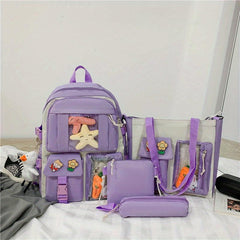 4pcs Crossbody Bag Handbag And Pen Bag Set Student Backpack