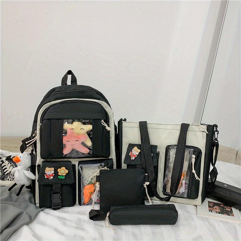 4pcs Crossbody Bag Handbag And Pen Bag Set Student Backpack