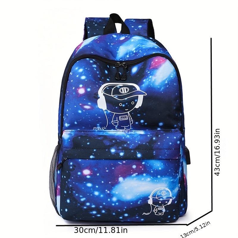 Starry Sky Backpack USB Charging Port Travel School Bag