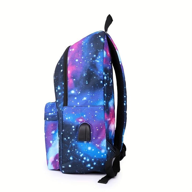 Starry Sky Backpack USB Charging Port Travel School Bag