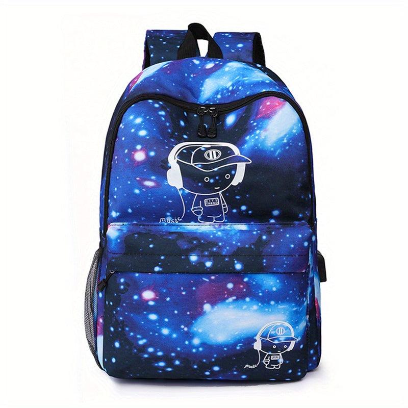 Starry Sky Backpack USB Charging Port Travel School Bag