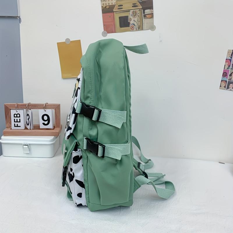 Casual Student Schoolbag Large Capacity Cow Pattern Contrast Backpack