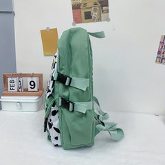 Casual Student Schoolbag Large Capacity Cow Pattern Contrast Backpack