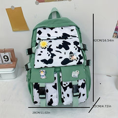 Casual Student Schoolbag Large Capacity Cow Pattern Contrast Backpack
