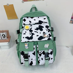 Casual Student Schoolbag Large Capacity Cow Pattern Contrast Backpack