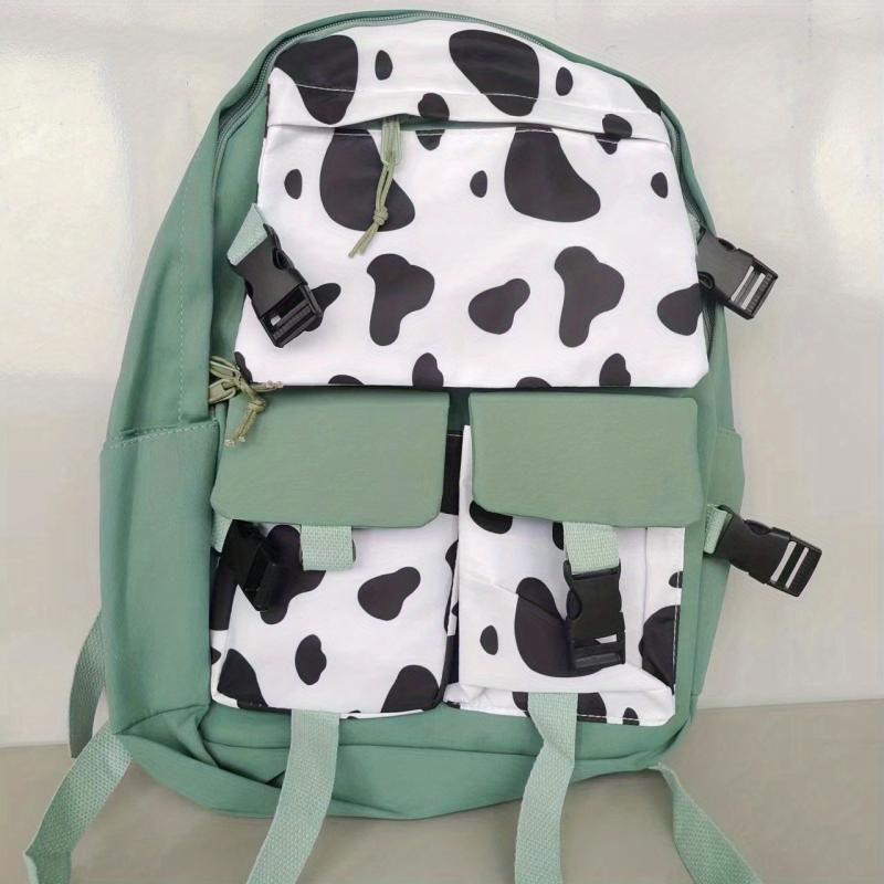 Casual Student Schoolbag Large Capacity Cow Pattern Contrast Backpack