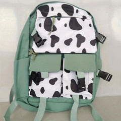 Casual Student Schoolbag Large Capacity Cow Pattern Contrast Backpack