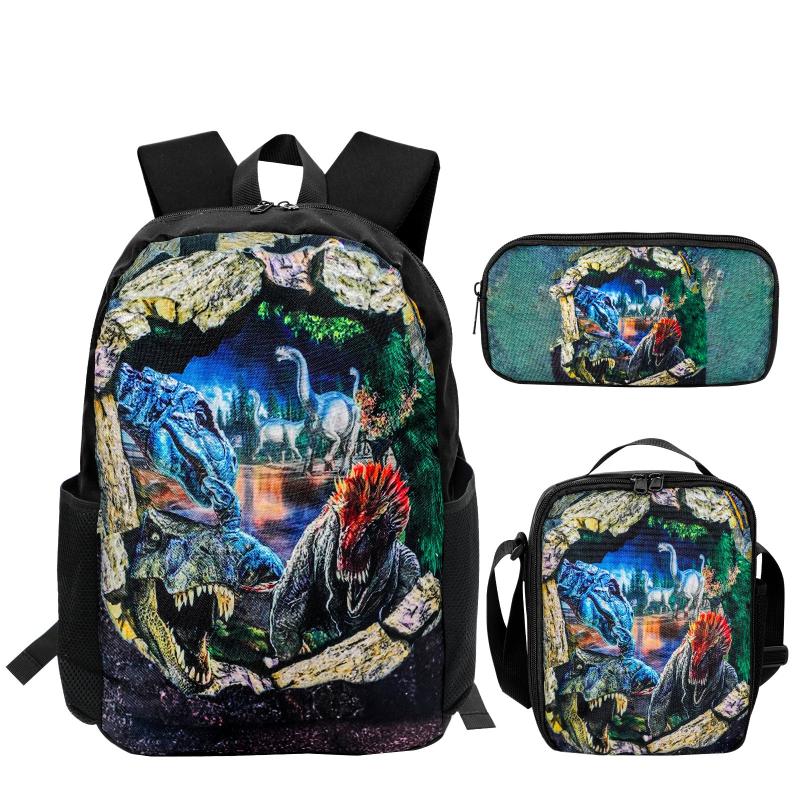 Kids Dinosaur Backpack & Lunch Bag & Pencil Bag Set