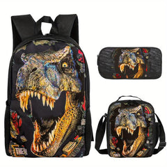 Kids Dinosaur Backpack & Lunch Bag & Pencil Bag Set