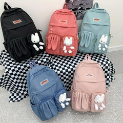 Plush Bear Denim Backpack Large Capacity School Bag