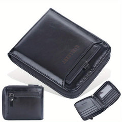 Men's Retro Wallet Horizontal Zipper Bag Casual PU Leather Coin Purse