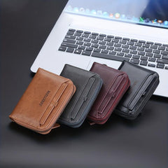 Men's Retro Wallet Horizontal Zipper Bag Casual PU Leather Coin Purse