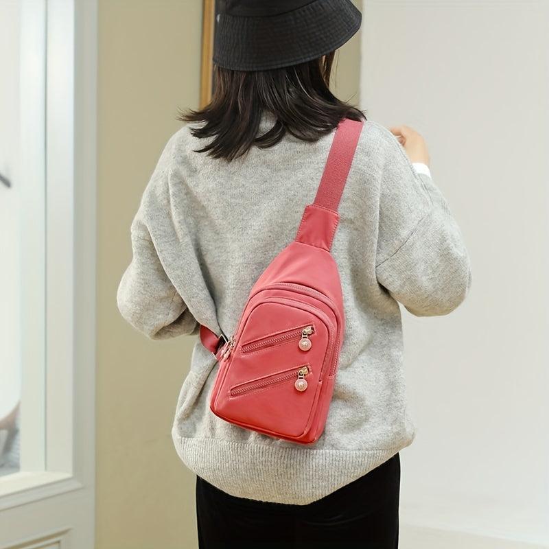 Zipper Front Sling Bag Casual Pocket Chest Purse