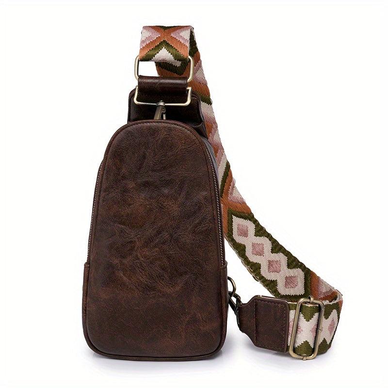 Retro Style Sling Bag Guitar Strap Chest PU Leather Crossbody Bag