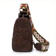 Retro Style Sling Bag Guitar Strap Chest PU Leather Crossbody Bag