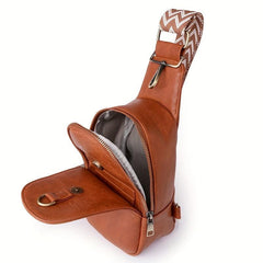 Retro Style Sling Bag Guitar Strap Chest PU Leather Crossbody Bag