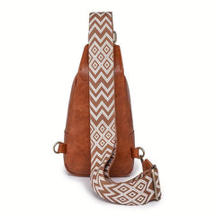 Retro Style Sling Bag Guitar Strap Chest PU Leather Crossbody Bag