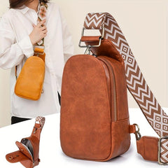 Retro Style Sling Bag Guitar Strap Chest PU Leather Crossbody Bag