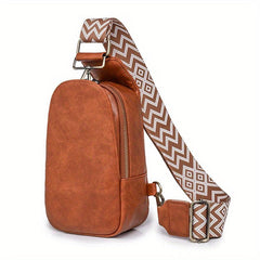 Retro Style Sling Bag Guitar Strap Chest PU Leather Crossbody Bag