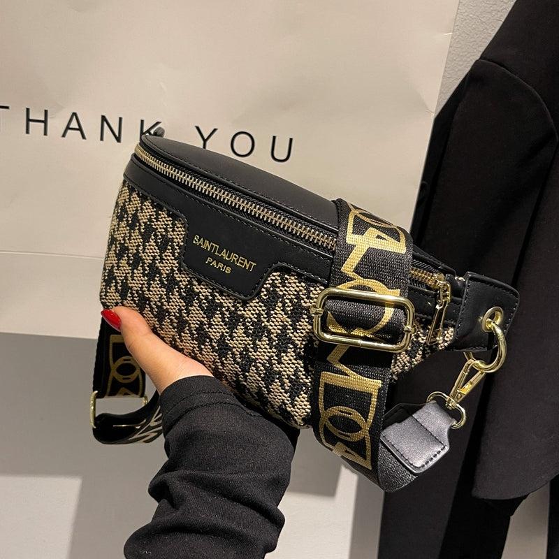 Houndstooth Tweed Fanny Pack Crossbody Chest Bag