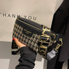 Houndstooth Tweed Fanny Pack Crossbody Chest Bag