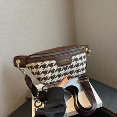Houndstooth Tweed Fanny Pack Crossbody Chest Bag