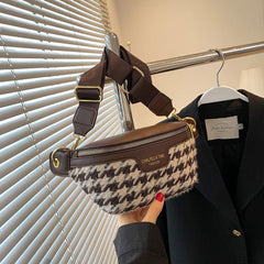 Houndstooth Tweed Fanny Pack Crossbody Chest Bag