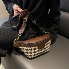 Houndstooth Tweed Fanny Pack Crossbody Chest Bag