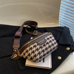 Houndstooth Tweed Fanny Pack Crossbody Chest Bag