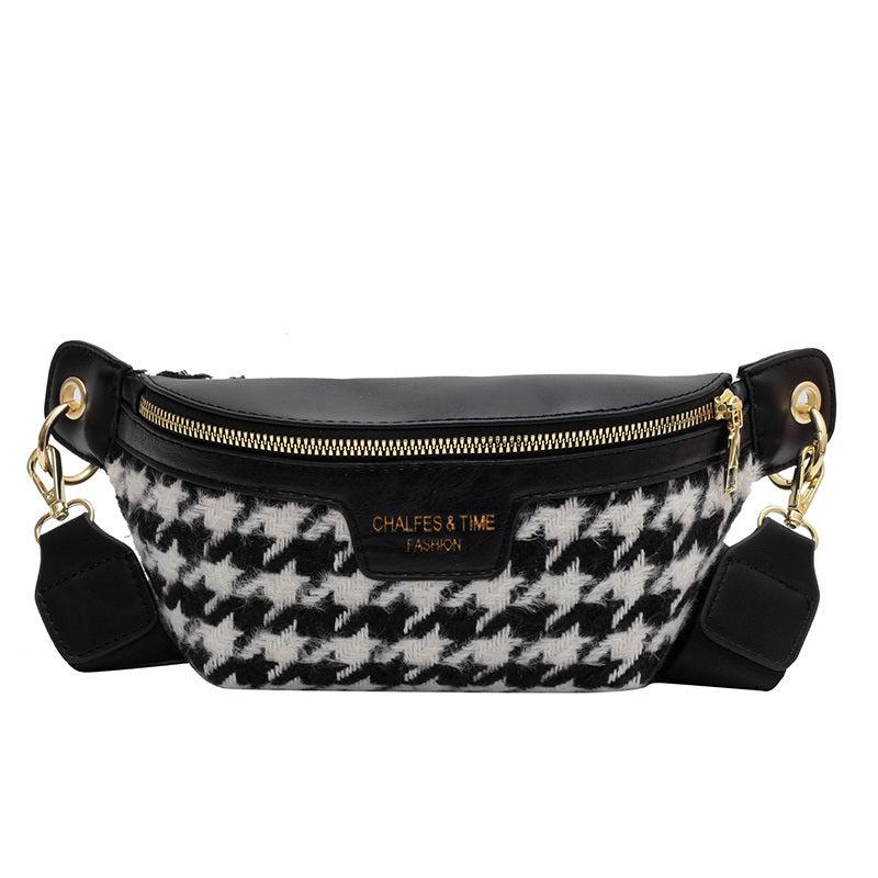 Houndstooth Tweed Fanny Pack Crossbody Chest Bag