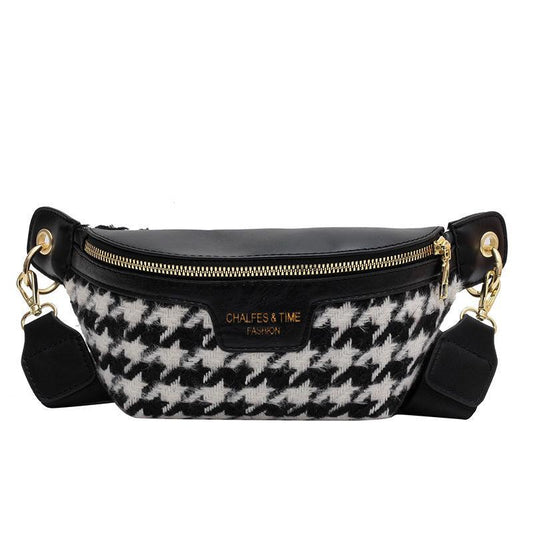 Houndstooth Tweed Fanny Pack Crossbody Chest Bag