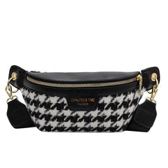 Houndstooth Tweed Fanny Pack Crossbody Chest Bag