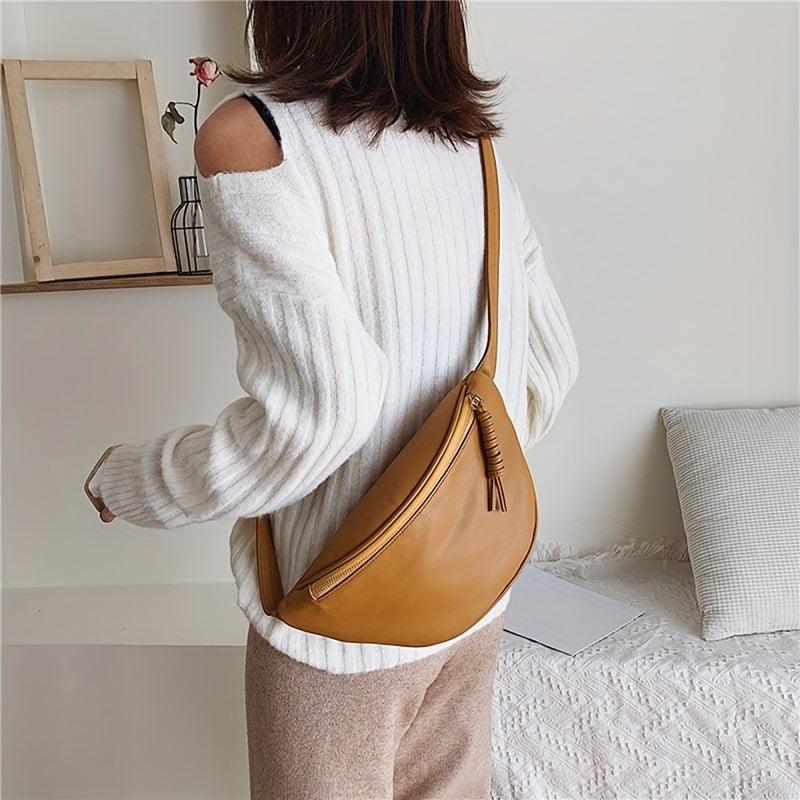 Solid Casual Saddle Bag Patent Leather Waterproof Shoulder Bag