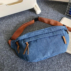 Large Capacity Outdoor Denim Chest Bag Lightweight Crossbody Waist Bag