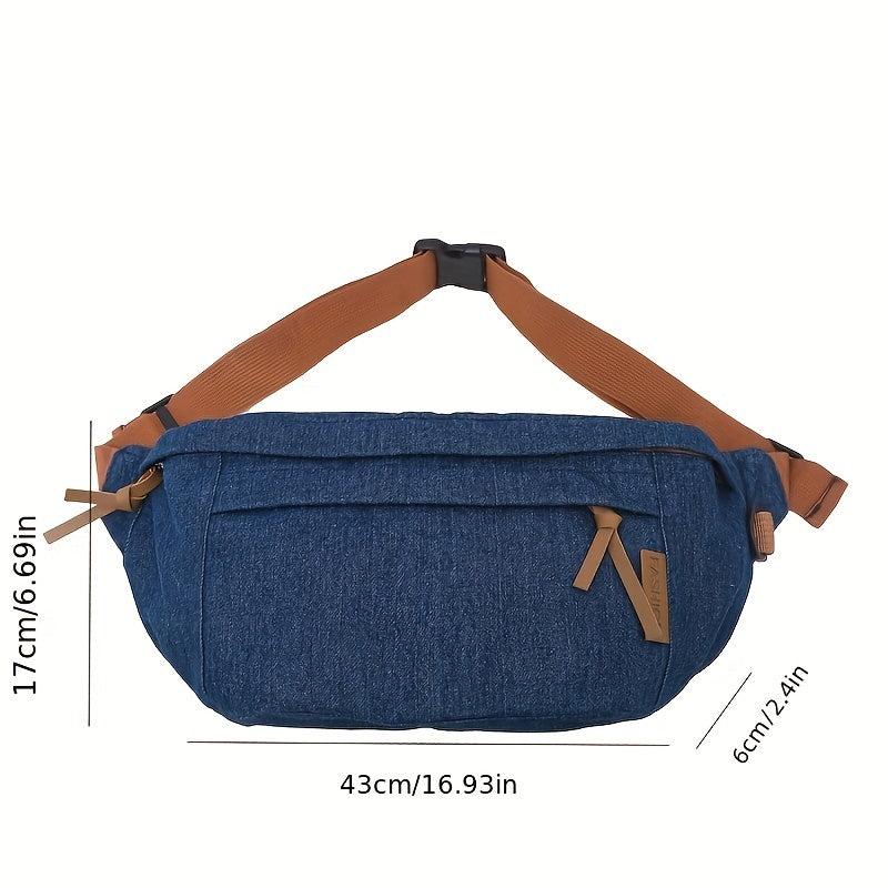 Large Capacity Outdoor Denim Chest Bag Lightweight Crossbody Waist Bag