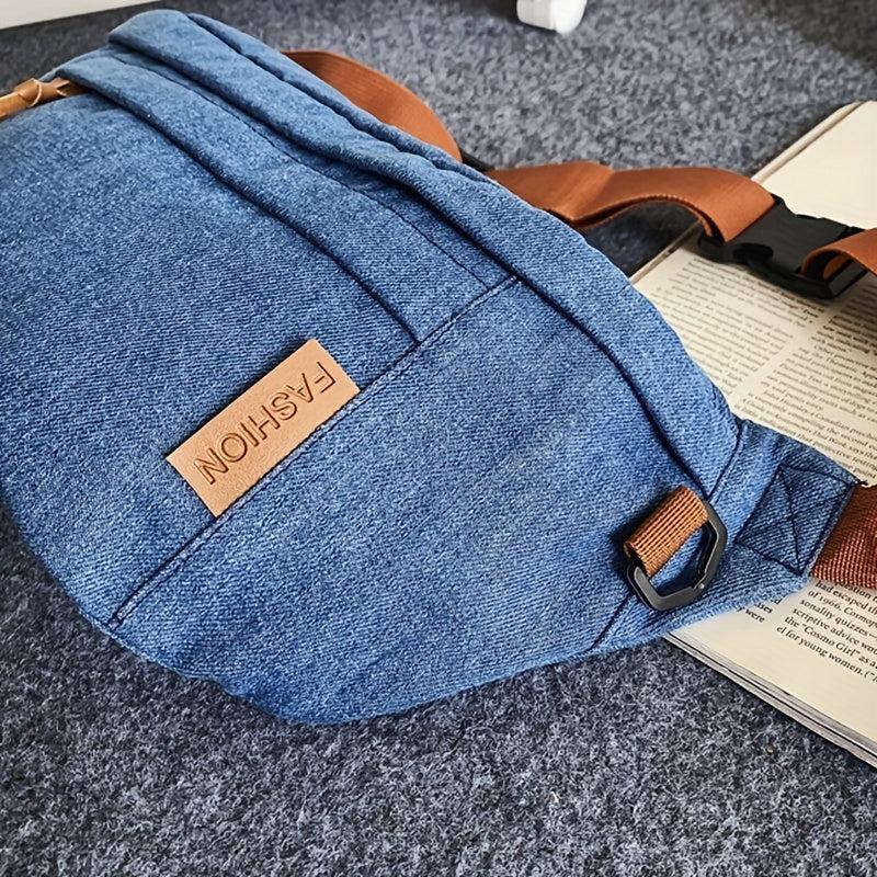 Large Capacity Outdoor Denim Chest Bag Lightweight Crossbody Waist Bag