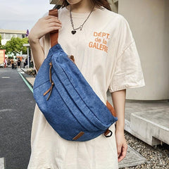 Large Capacity Outdoor Denim Chest Bag Lightweight Crossbody Waist Bag