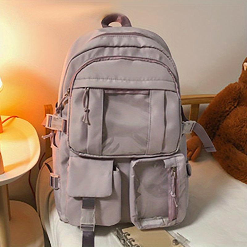 Large Capacity Solid Backpack for Students, Outdoor Travel Bag