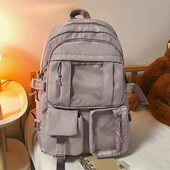 Large Capacity Solid Backpack for Students, Outdoor Travel Bag