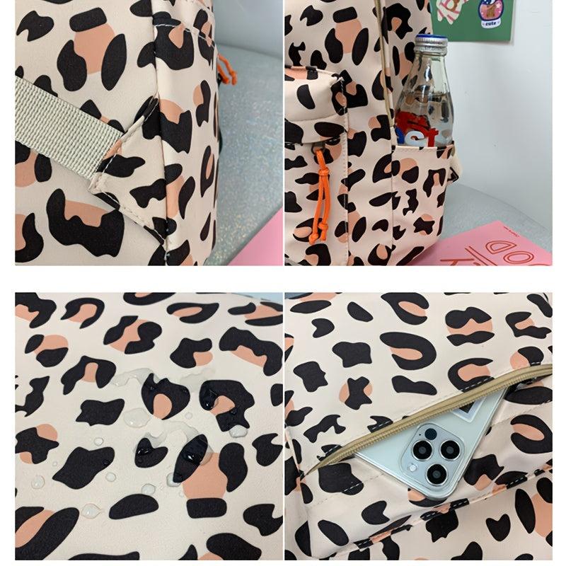 Casual Leopard Print Backpack for Students and Travel