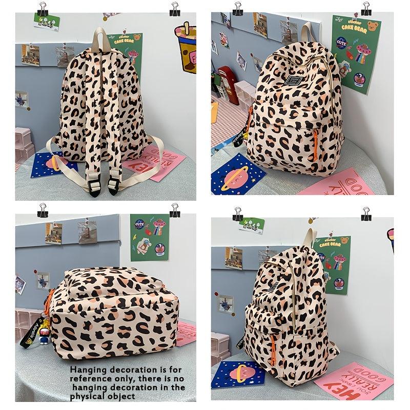 Casual Leopard Print Backpack for Students and Travel