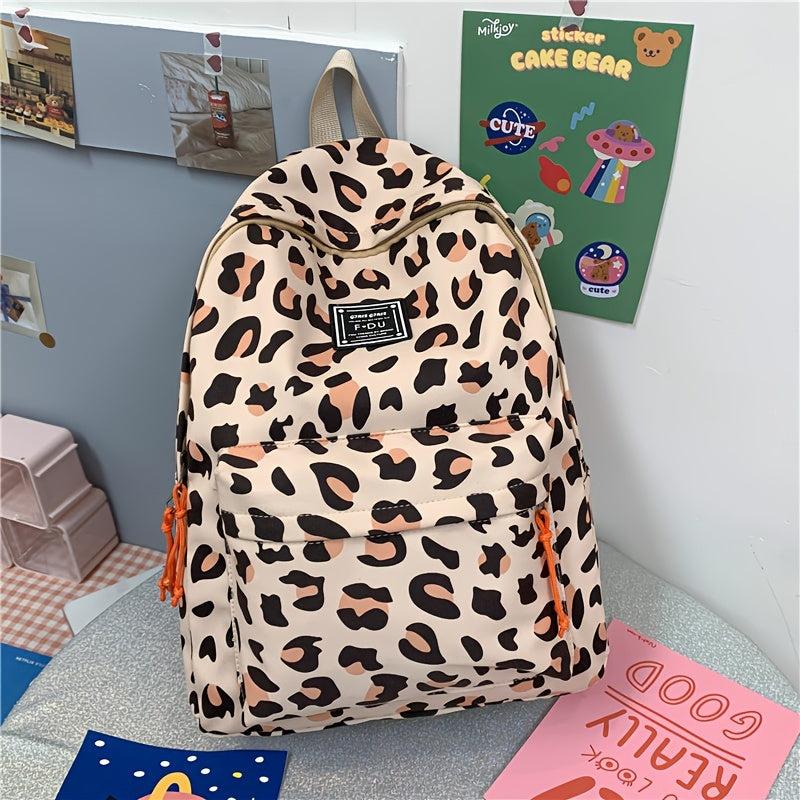 Casual Leopard Print Backpack for Students and Travel