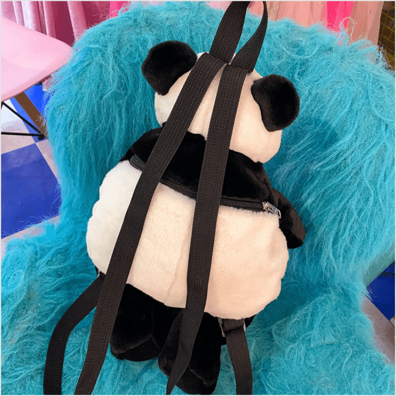 Cut Panda Doll Backpack Soft Plush Double Shoulder Bag for Students