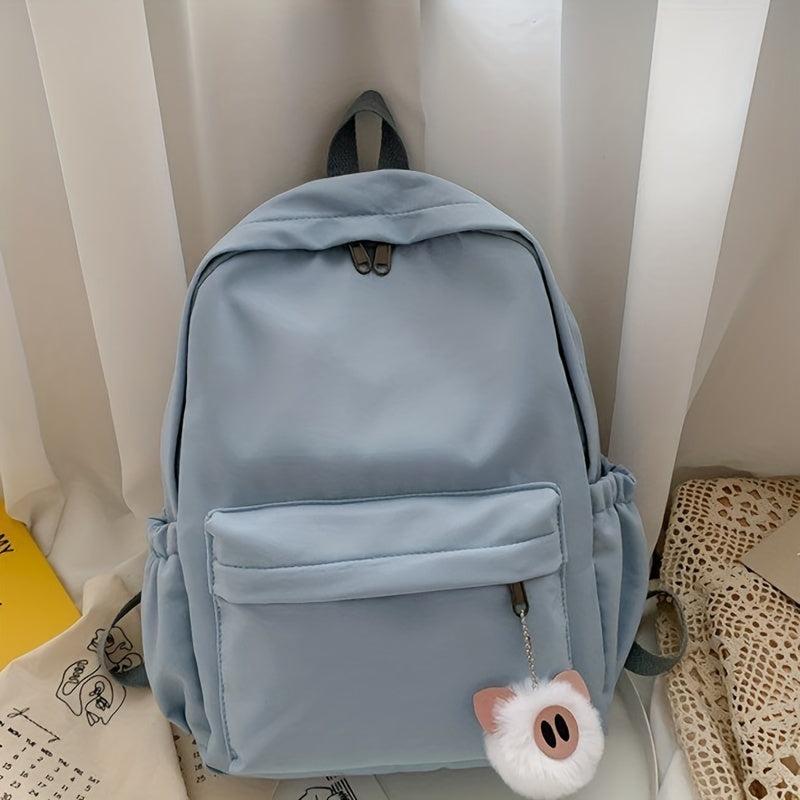 Rabbit Ears Backpack With Plush Pig Pendant Double Shoulder Bag