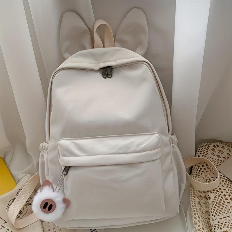 Rabbit Ears Backpack With Plush Pig Pendant Double Shoulder Bag