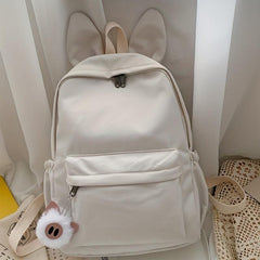 Rabbit Ears Backpack With Plush Pig Pendant Double Shoulder Bag