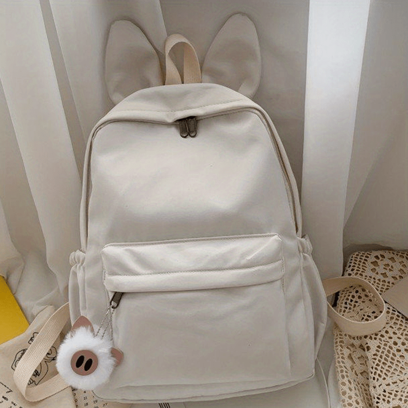Rabbit Ears Backpack With Plush Pig Pendant Double Shoulder Bag