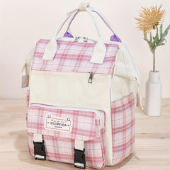 Plaid Cloth Backpack Five piece Set Large School Bag